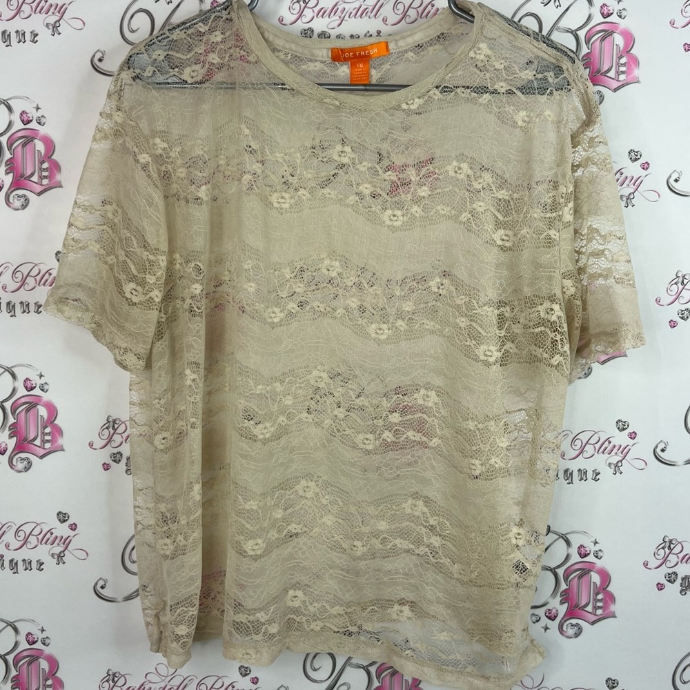Joe Fresh top tshirt tee Lacie floral mesh see through cream Lace Beige Blouse